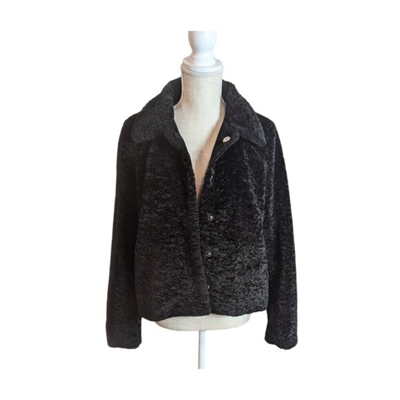 H&M Black Faux Fur Snap Front Coat - Picture 3 of 6